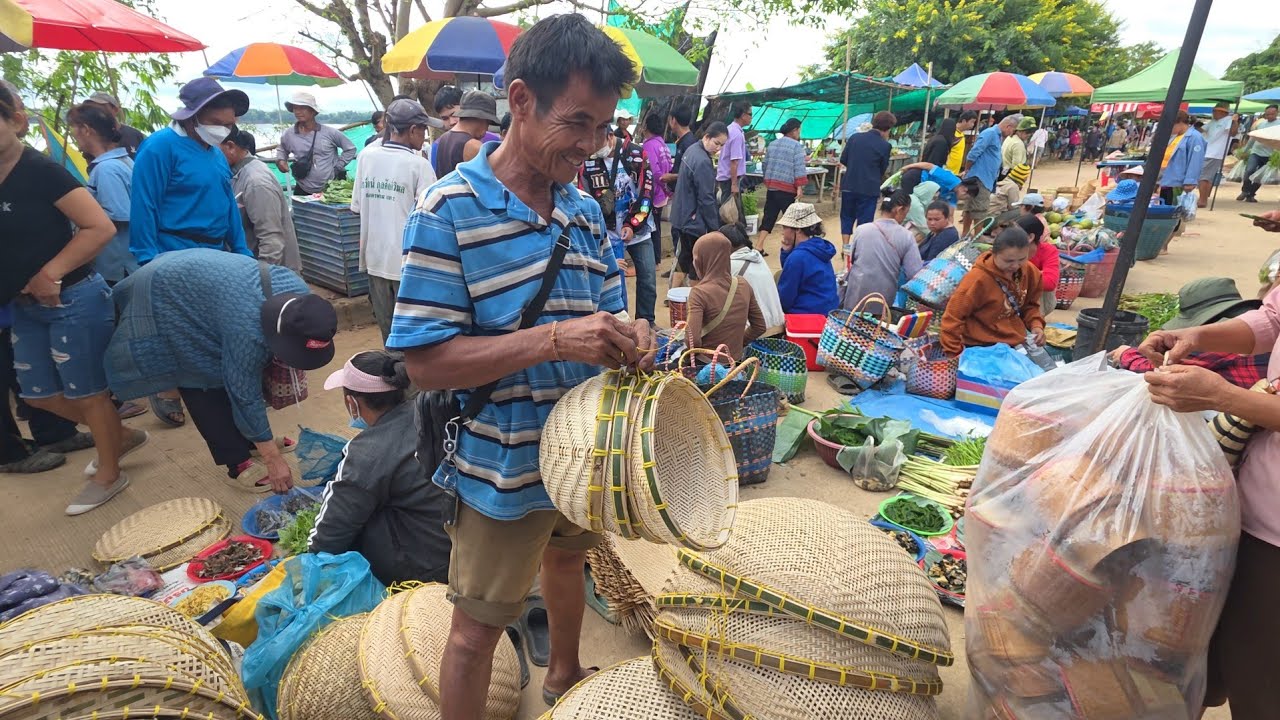 #เครื่องจักสาน #อาหารป่า | ตลาดไทย-ลาว บ้านหนาด จังหวัดนครพนม