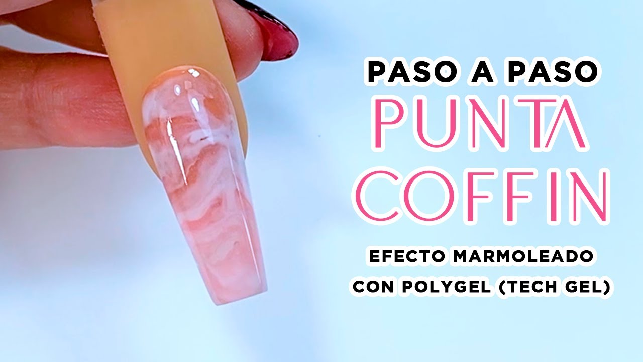 ¿CÓMO HACER LA PUNTA COFFIN CON POLYGEL?  CON EFECTO MARMOLEADO | PASO A PASO By La Chama Nails