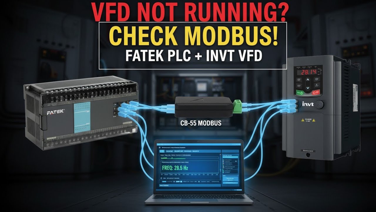 Связь FATEK PLC по протоколу Modbus с частотно-регулируемым приводом INVT с использованием модуля...