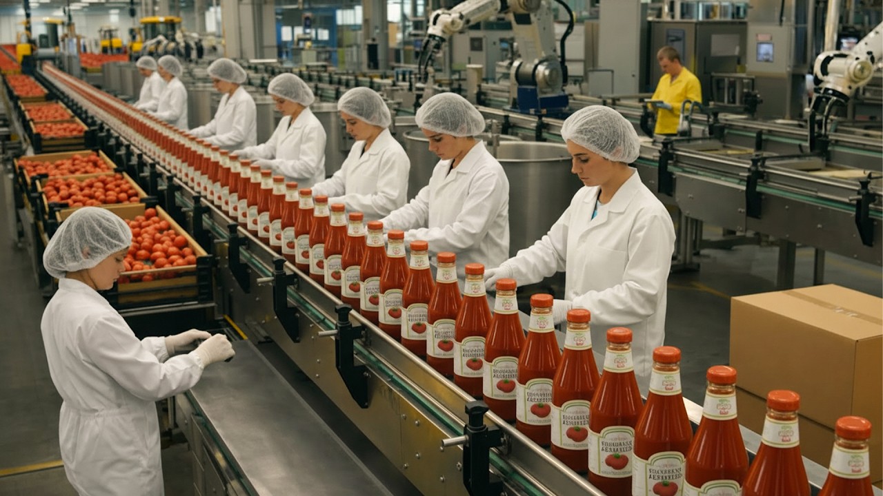 How Tomato Ketchup Is Made | Tomato Harvesting And Processing to Ketchup | Food Factory