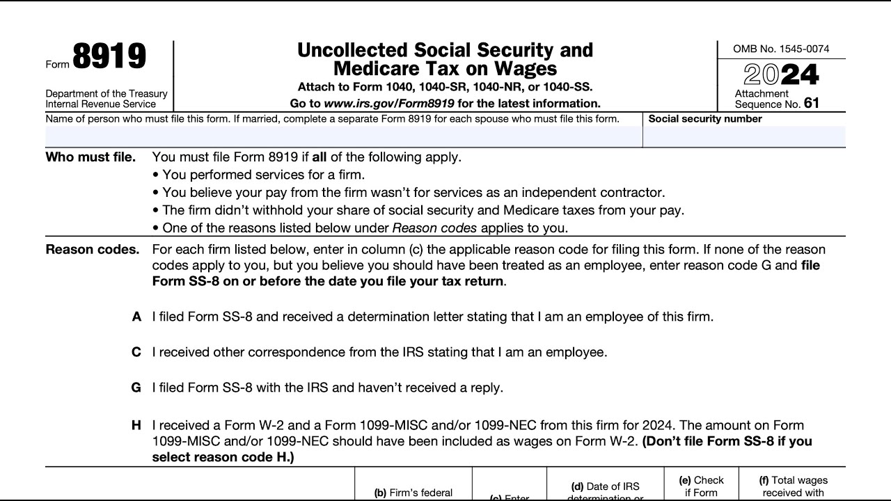 Пошаговое руководство по форме IRS 8919 (неуплаченный налог на социальное обеспечение и Medicare ...