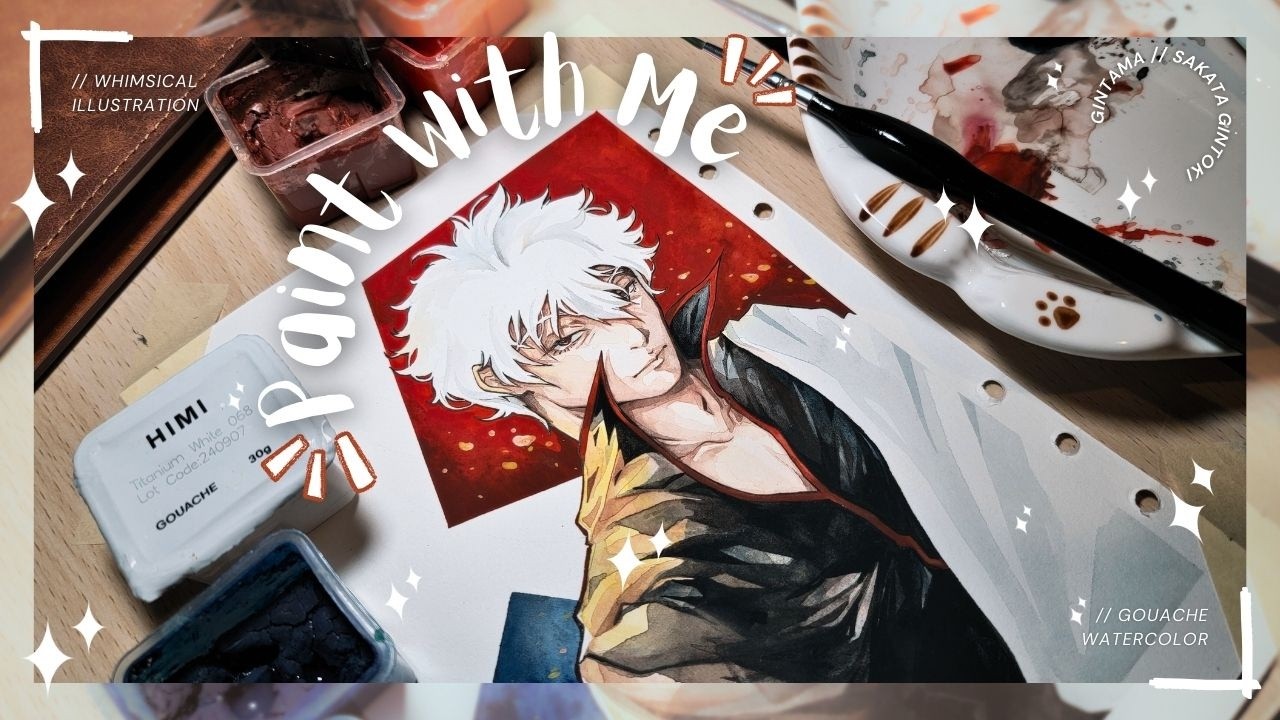 Sakata Gintoki 🏮 ✮⋆˙  | Painting Anime Illustration with Gouache // Relaxing Vibe Art Vlog