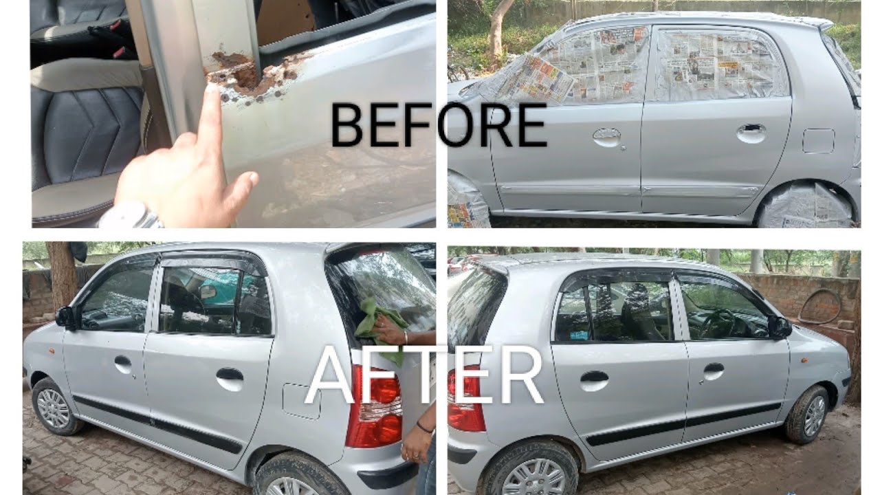 santro xing denting painting process Dwarka Delhi car Mai resting se Bura  haal