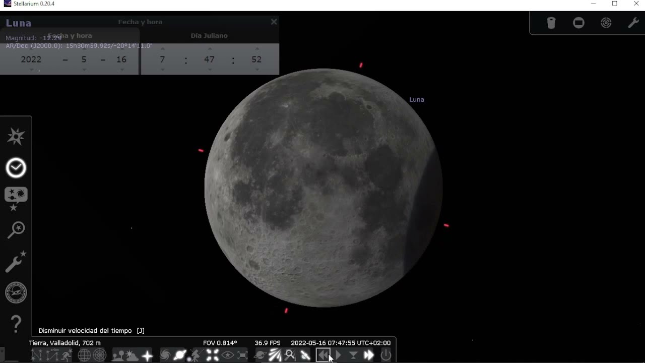 Simulaci&oacute;n eclipse de luna con stellarium, Moon eclipse stellarium simulation.