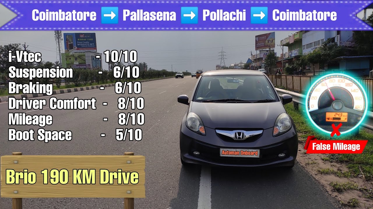 Coimbatore🔁 Kerala||Honda Brio Mileage Test||Spinny||Brio Review||Road trip||Long drive||2023