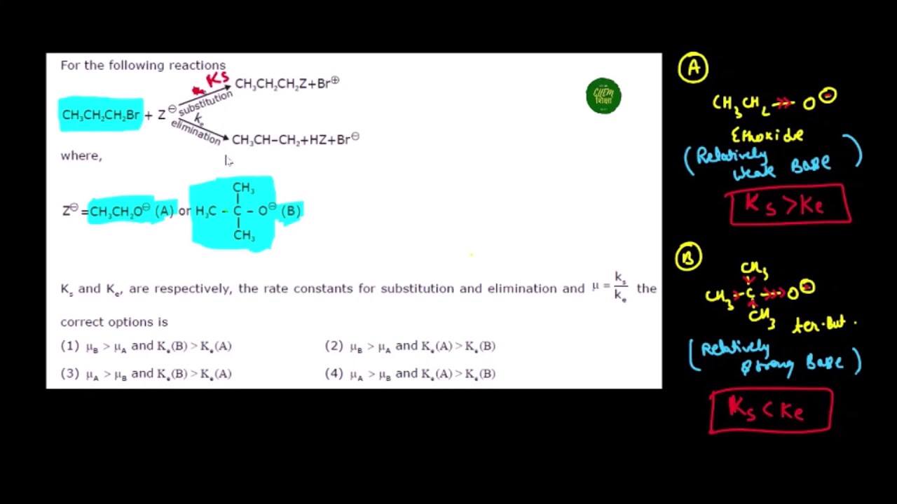 JEE MAINS 7TH JAN 2020 SHIFT 2 - ks and ke, are, respectively, the rate constants for substitution