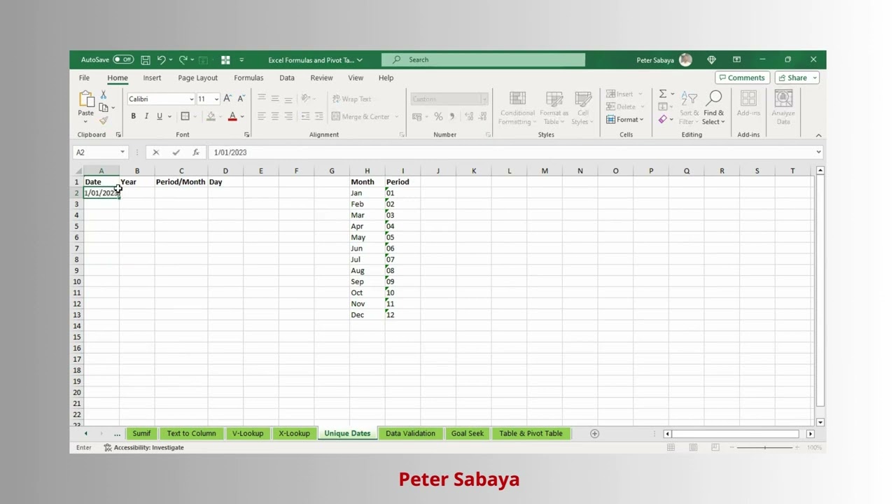 Unique Dates Creation Excel Formulas