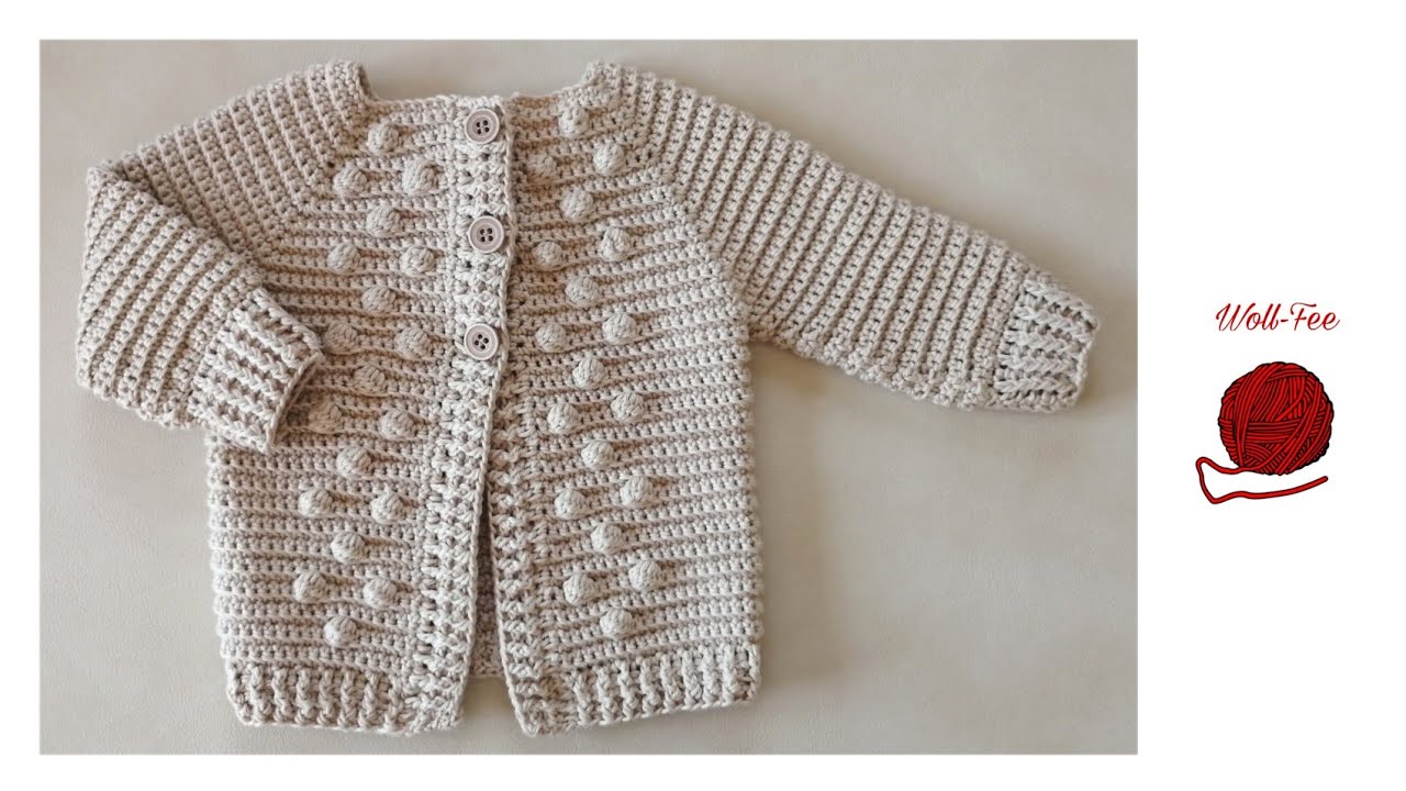Babyjacke mit Noppen häkeln, Schritt für Schritt, andere Größen siehe Infobox
