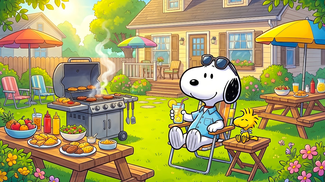 Snoopy's Sunny Summer BBQ 🍔🌴 Relaxing Jazz  Music for Grilling & Chill Summer Days