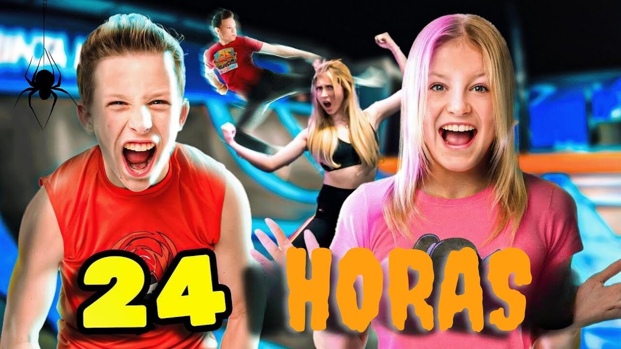 Ninja Kidz TV em um parque com trampolins 💥 Desafio esportivo 24 horas no dia das Bruxas