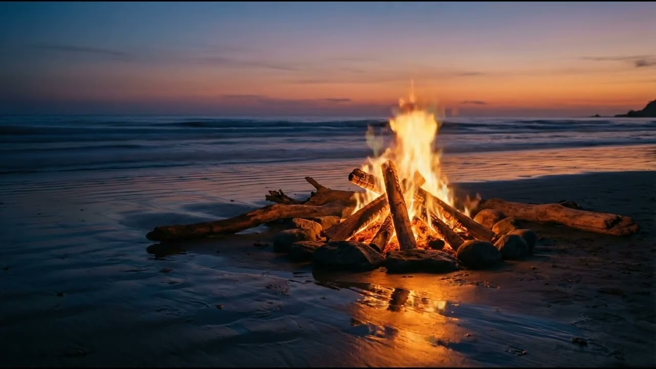 🔥 Campfire by the Ocean (1 Hour) | Relaxing Fire & Ocean Waves Sounds for Sleep