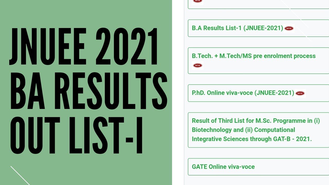 jnuee 2021| jnuee BA results are out list-I