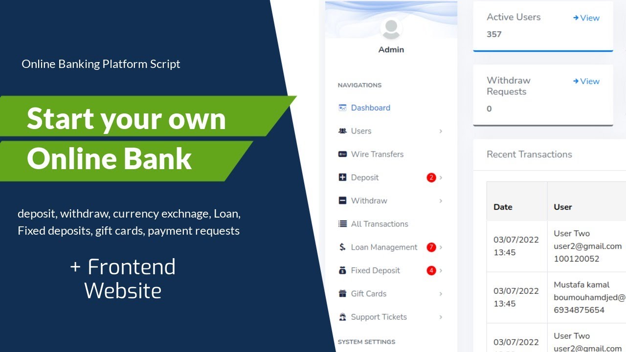 Online Banking System Application Software Script | Complete Digital Banking Platform | FinTech