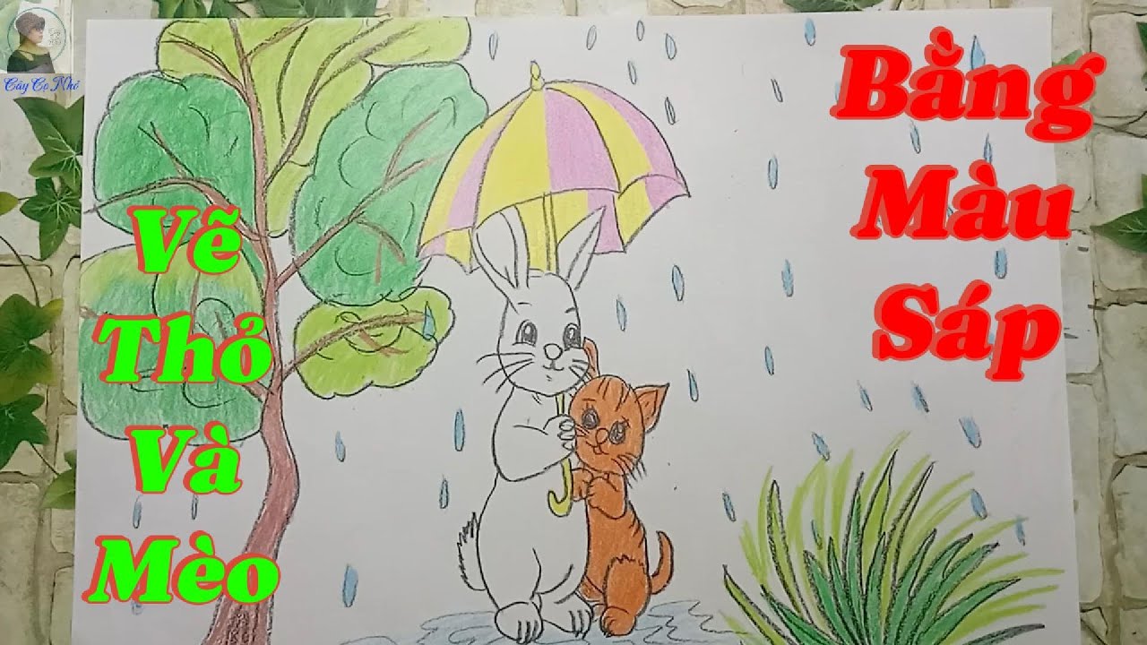 Cách Vẽ Thỏ Và Mèo Dễ Thương Bằng Màu Sáp | Tranh Đẹp Bé Xem Là Vẽ Được Ngay