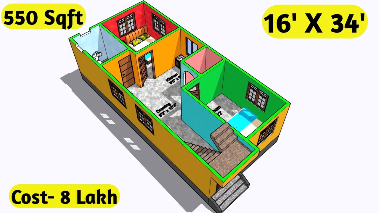 16x34 House Plan || 16 x 34 Ghar ka Naksha || 16*34 House design || 500 sqft