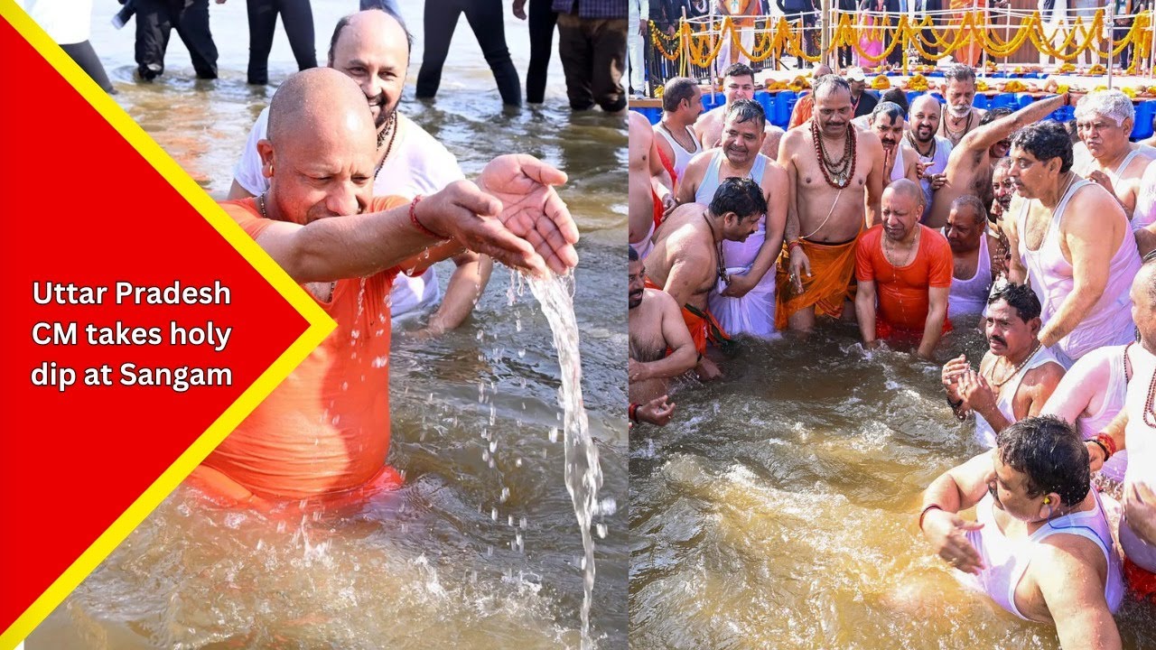 Uttar Pradesh CM Yogi Adityanath takes holy dip at Sangam during the ongoing Magh Mela in Prayagraj