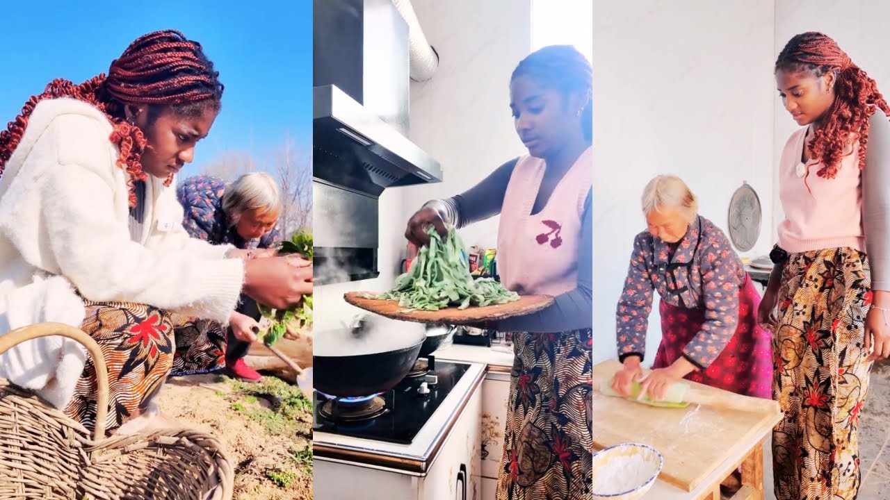 Angela learns to cook Chinese food with her mother-in-law! Spinach juice noodles