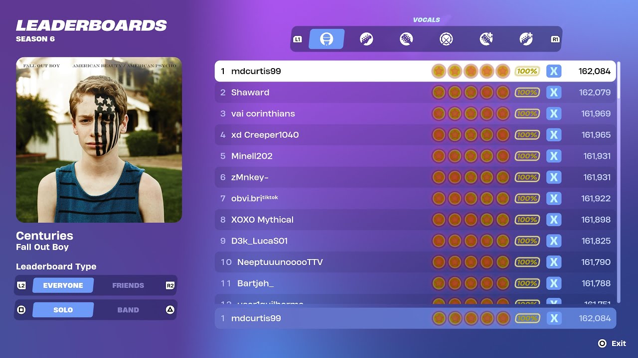 [Fortnite Festival S6] Centuries Expert Vocals 100% FC 1st Place All Perfects