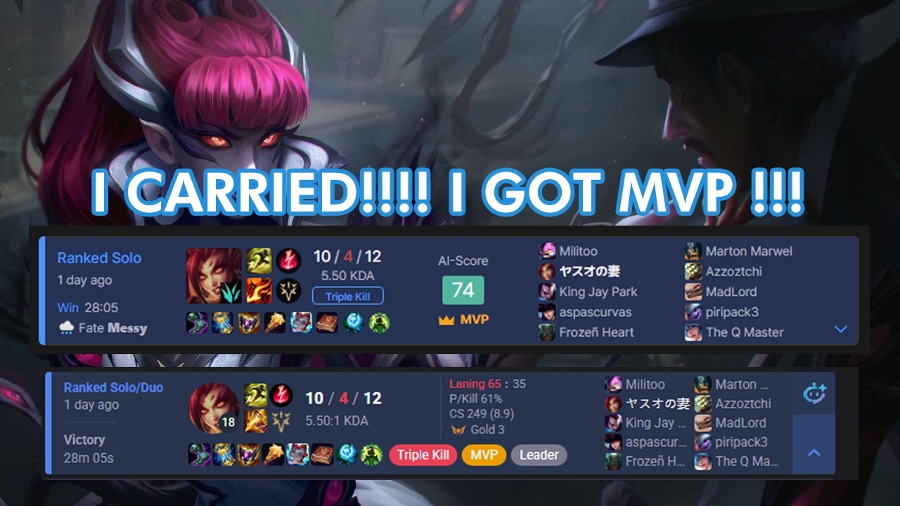 Dairy Game 5: I carried the game !! opgg and deeplol gave me MVP!! OTP ZYRA JG!!