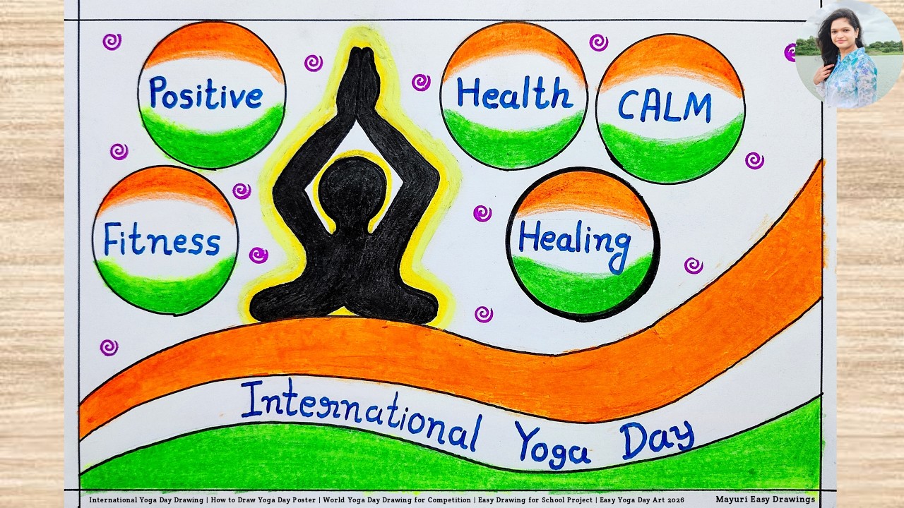 International Yoga Day Drawing | How to Draw Yoga Day Poster Drawing | Yoga Dinam Drawing Easy