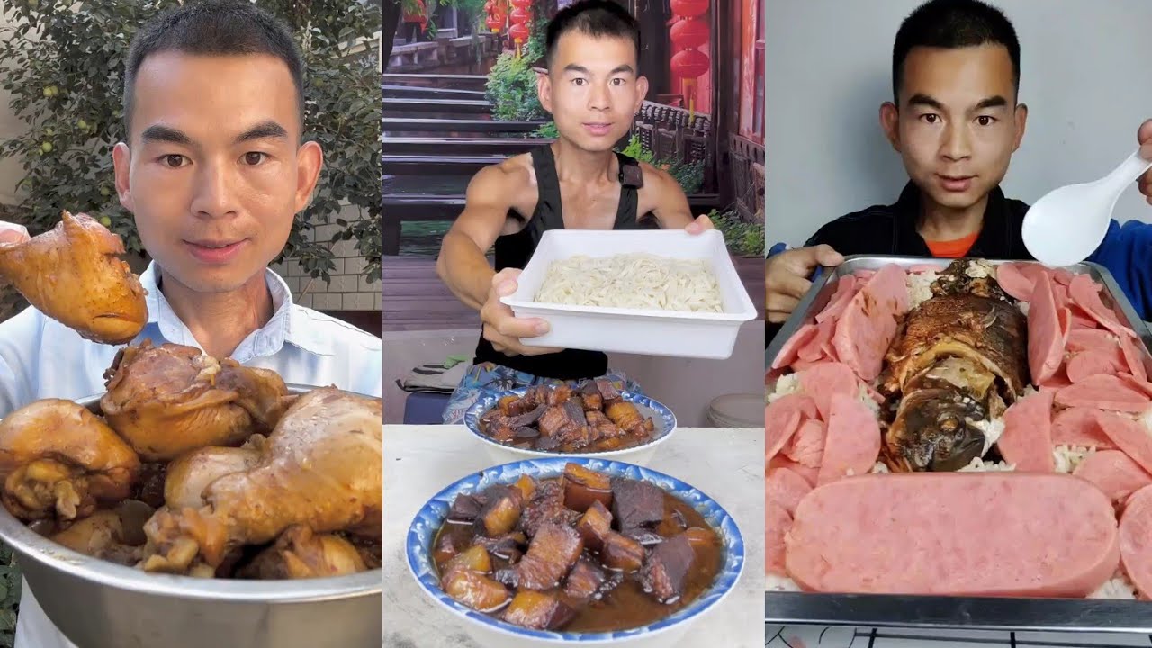 Mukbang Foodie Meat 🍖🥓 Pork Chicken 🍗 Noodles 🍜 with Chinese food #mukbang #pork #delicious 