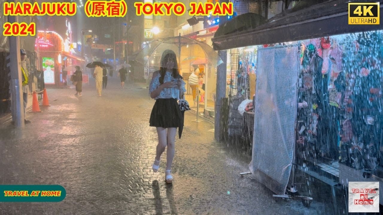 【4k hdr】 8 Hours Heavy Rain ASMR | Walk in Harajuku（原宿）Tokyo Japan | Rain sounds for sleeping