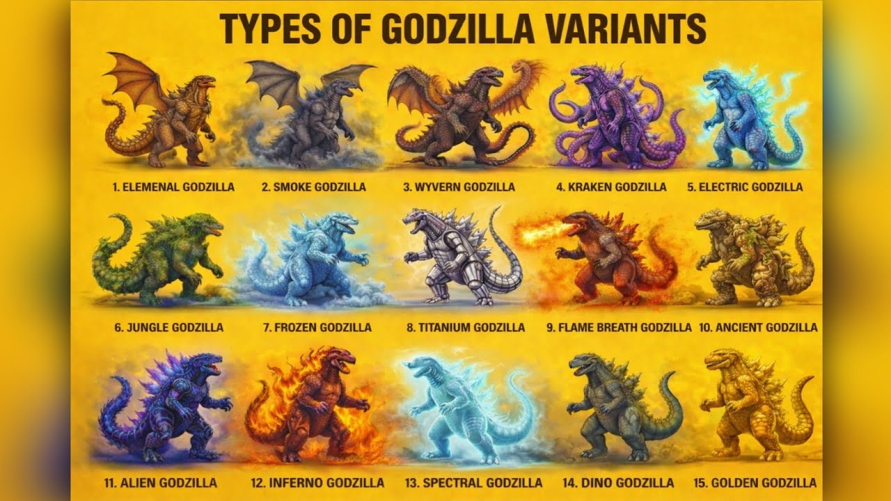 15 Types of Godzilla Variants Explained | Mythical & Legendary Godzilla Forms (4K)