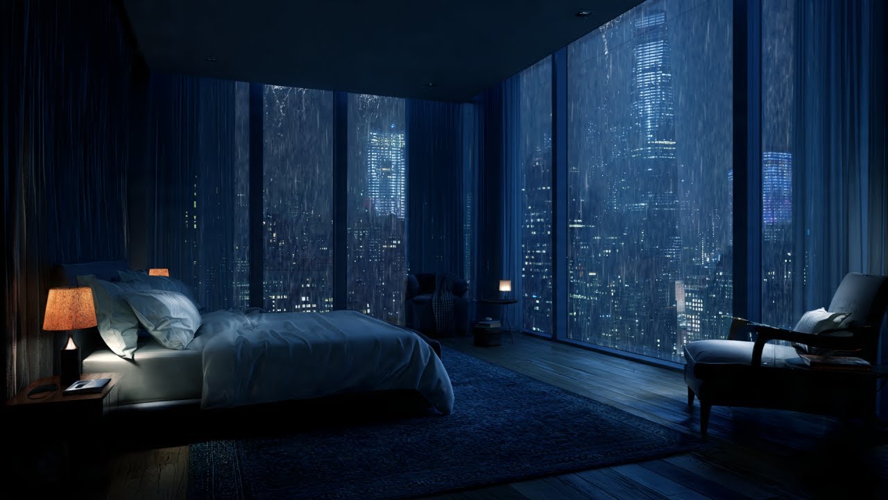 Deep Night Rain Sounds 🌧️ Cozy Bedroom City Ambience for Calm Sleep & Relax