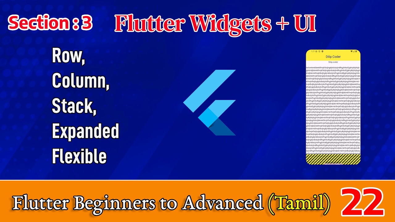 Flutter Row, Column, Stack, Expanded & Flexible Tutorial in Tamil | Dilip Coder