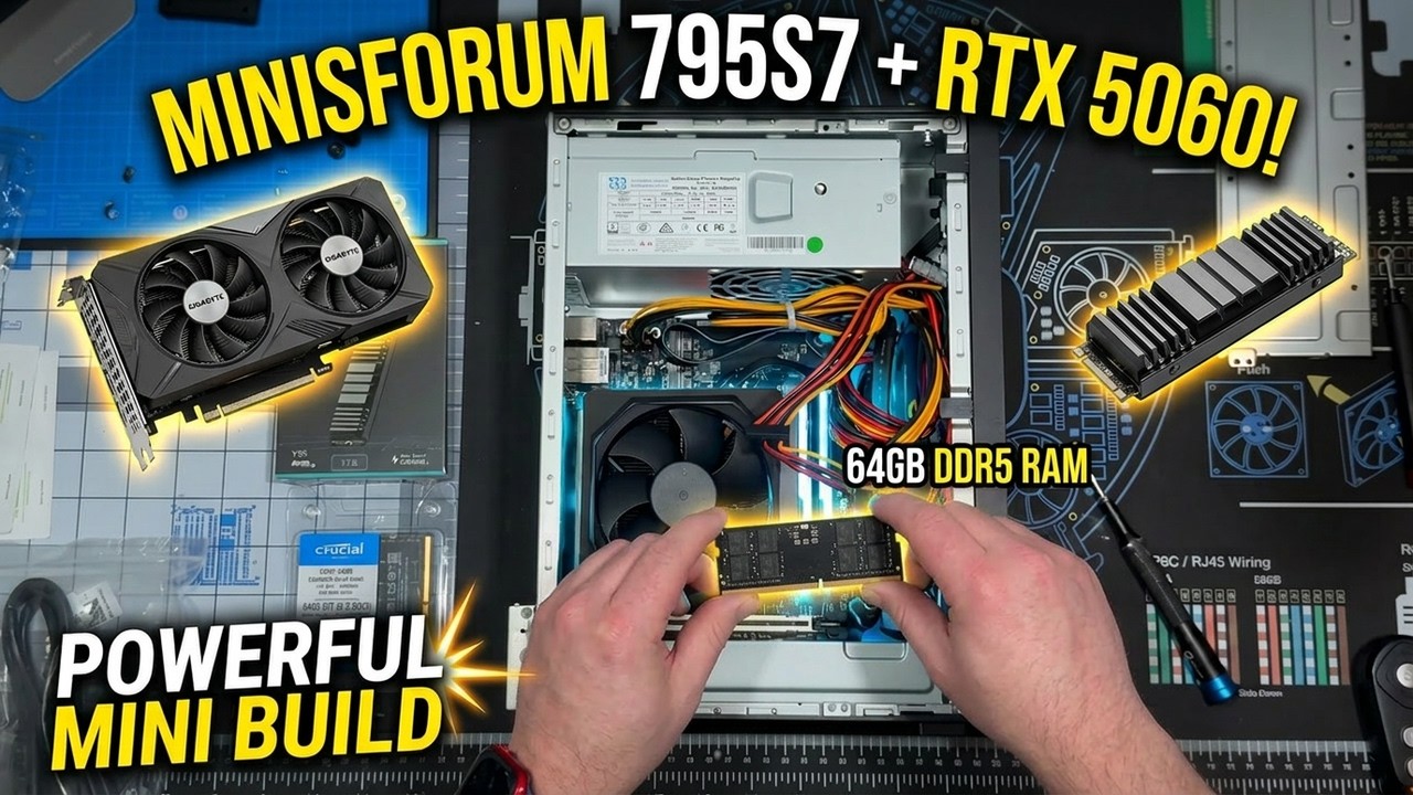 How Powerful Is This Mini PC Build? Minisforum 795S7 Ram, Yottamaster SSD, and RTX 5060 Install!