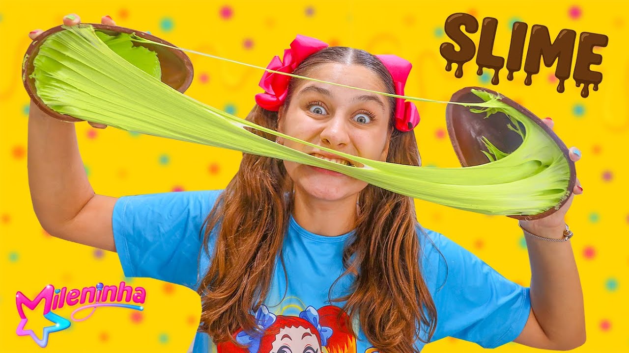 OVO DE SLIME - MILENINHA APRENDE COMO FAZER OVO DE PÁSCOA DE SLIME - Chocolate e Pistache