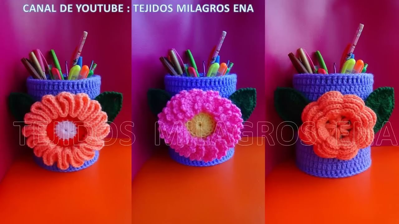 Manualidades Milagros Ena N° 1: Organizadores de tarros con fundas y flores tejidas