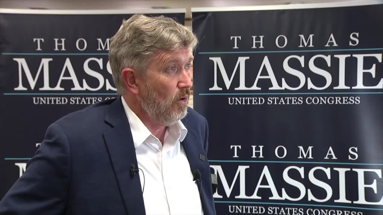 Thomas Massie speaks to voters in Mason County ahead of Kentucky primary