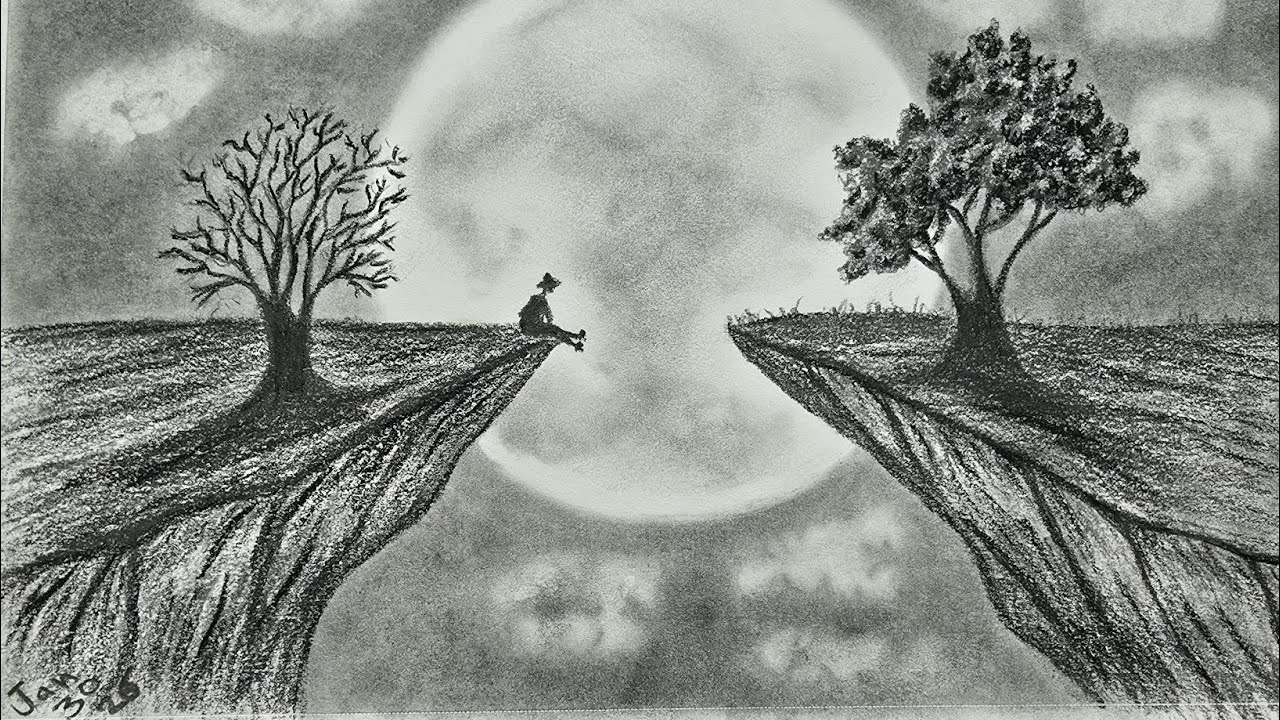 How to draw a boy in Moonlight for beginners, Pencil sketch | كيفية رسم طفل تحت ضوء القمر