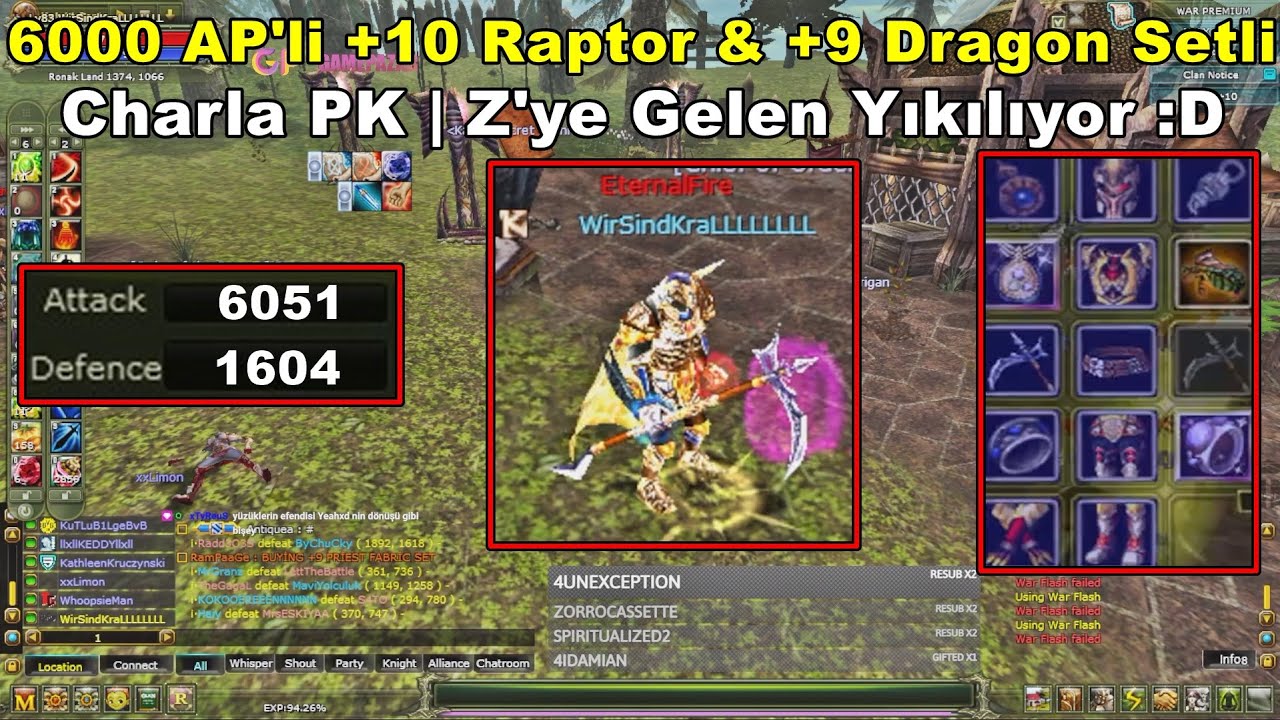YouuuJ1nn | 6000 AP'li +10 Raptorlu Charla PK'ya Çıkıyor | Z'ye Gelen Yok Oluyor! | Knight Online