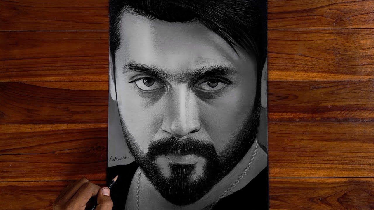 Surya drawing step by step || surya realistic pencil sketch || soorarai pottru art | vishweswar arts