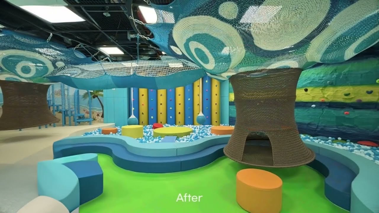 INDOOR TREE TRUNK CLIMBER FOR ROPE NET PLAYGROUND: LARGE TRAMPOLINE AND CHILDREN SLIDE