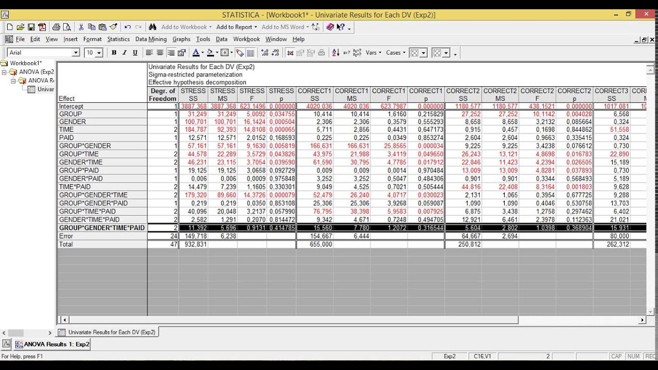 Многофакторный дисперсионный анализ в statistica,excel VBA