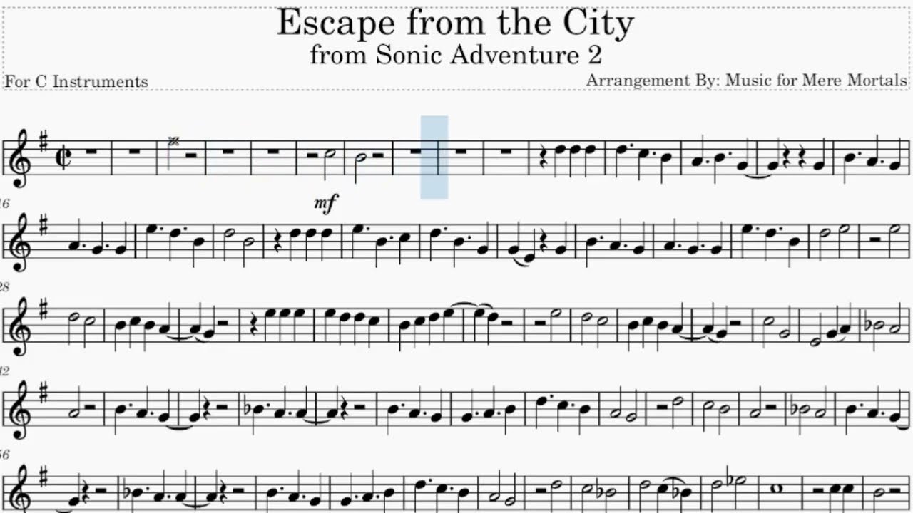 Escape from the City from Sonic Adventures 2 - Play Along for C Instruments