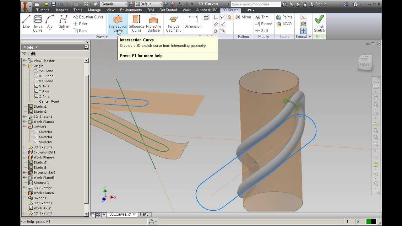 Autodesk Inventor 2014 DVD판매 ::: 22강 Intersection, Shilhouette, Project Curve을 이용한 3D Curve생성