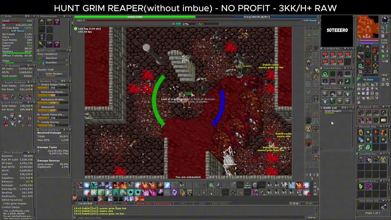 tibia hunt ms 342 - grim reaper(without imbue) 3kk/h+ raw + bounty task