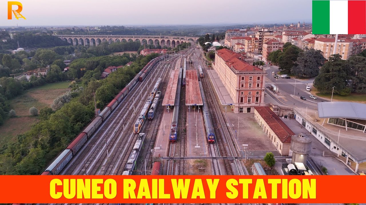 4 K Cuneo Railway Station (Piemonte, Italy) & Viadotto Soleri &bull; Aerial Views | Drone Footage