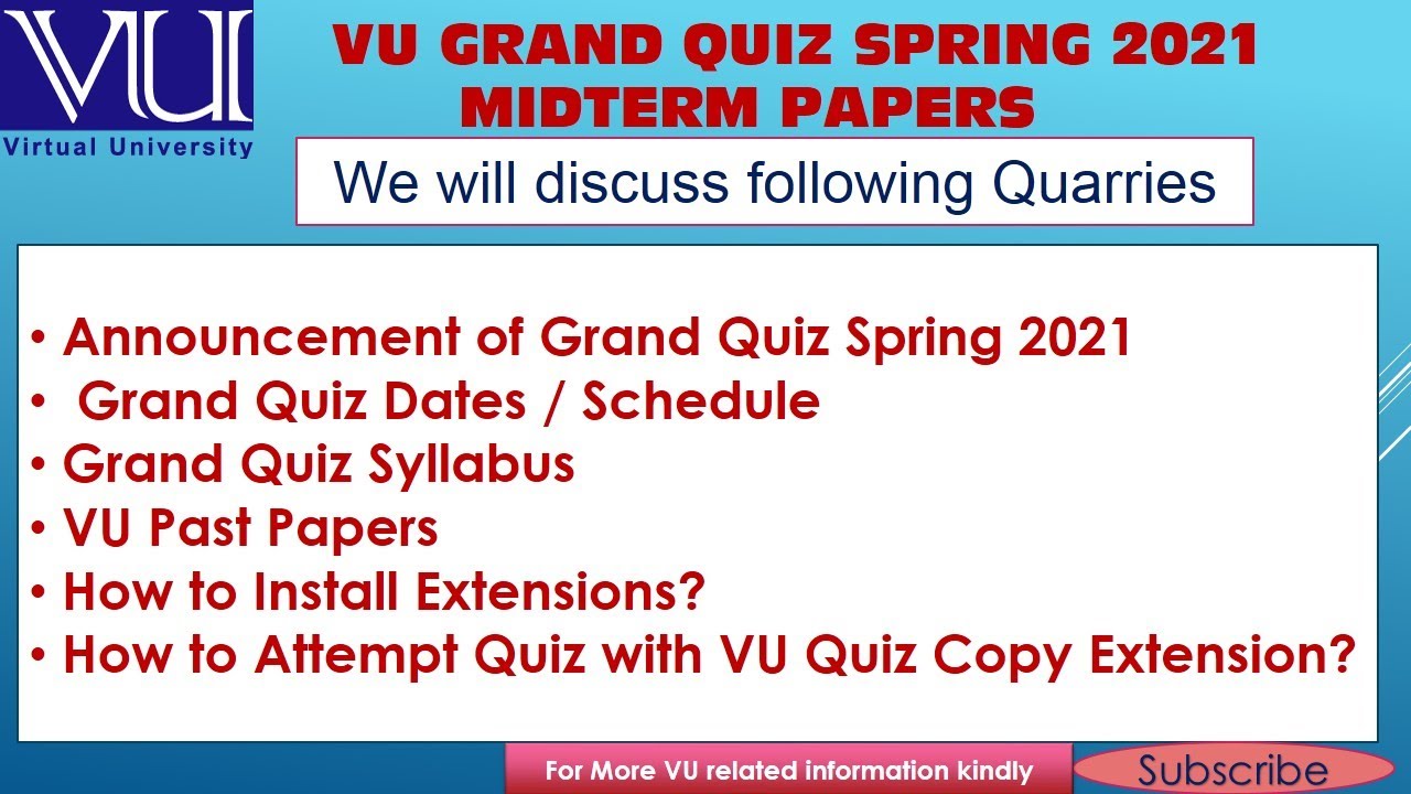 VIRTUAL UNIVERSITY GRAND QUIZ SPRING 2021