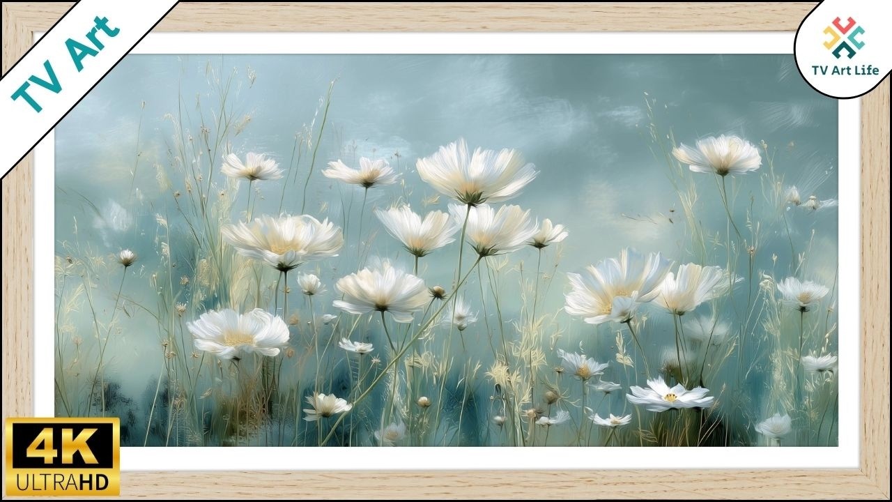 Delicate White Wildflowers Frame TV Art | Calm Meadow Screensaver | 4 Hours