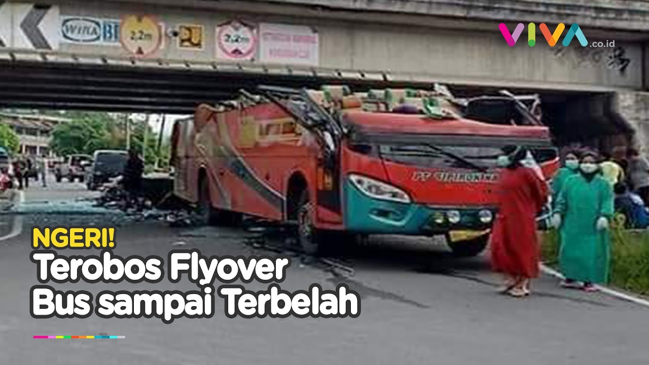 Ngebut Tabrak Flyover, Bus Hancur Tinggal Setengah