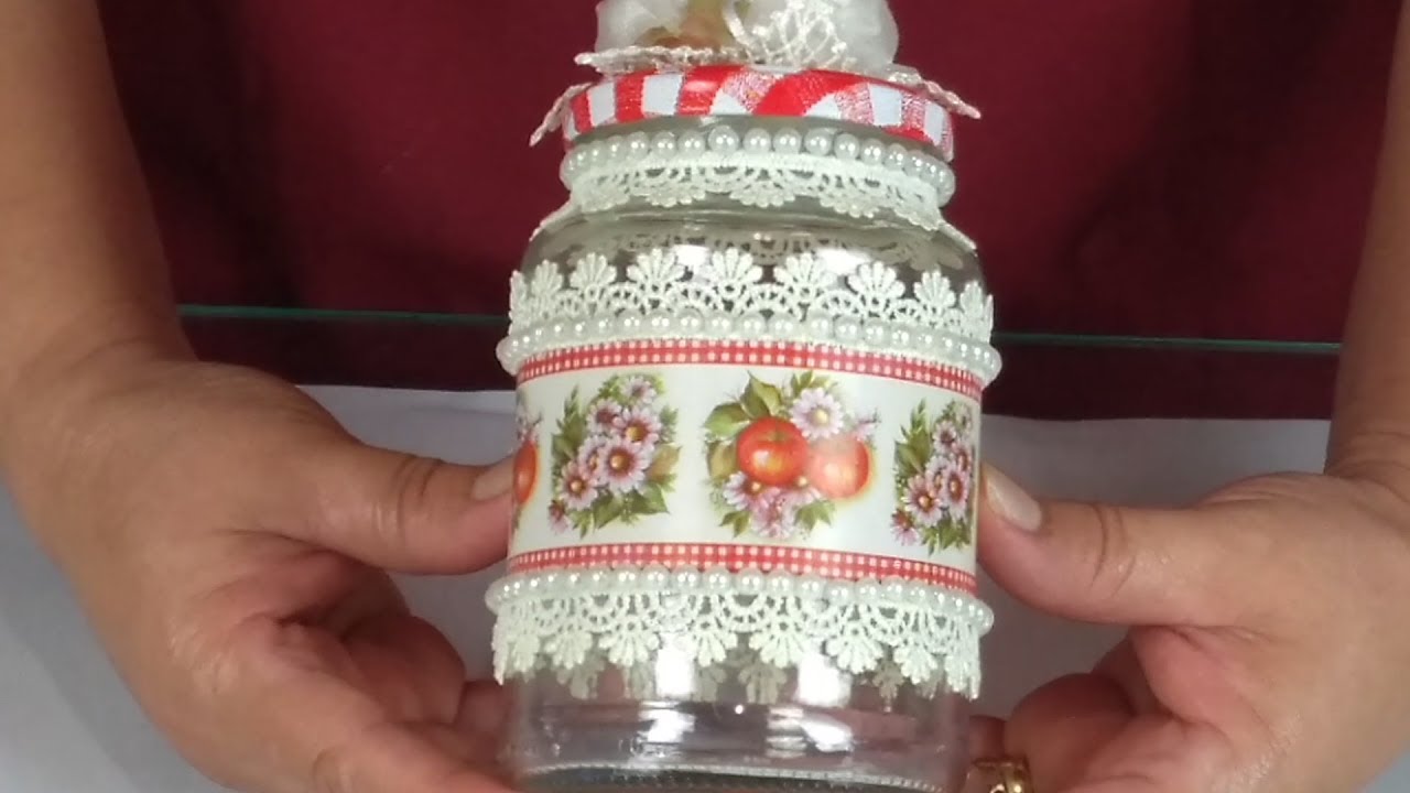 Pote de vidro decorado - Do lixo ao luxo.