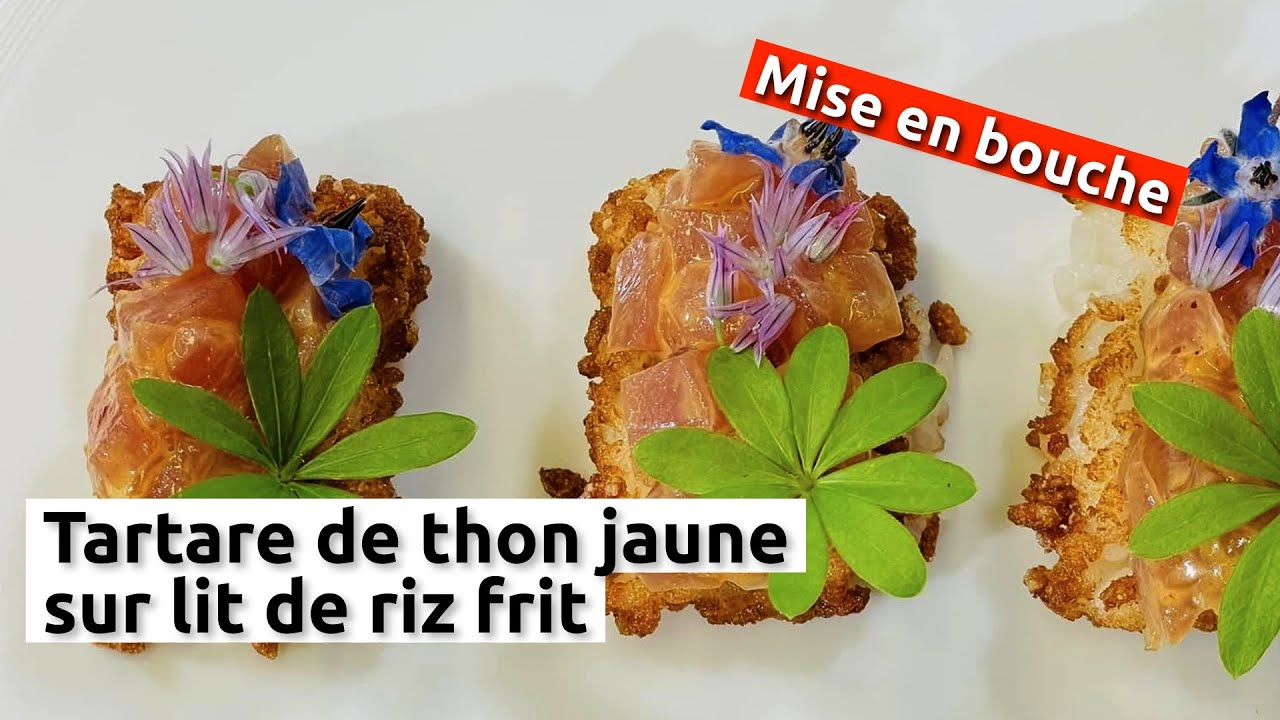 Tartare de thon jaune sur lit de riz frit