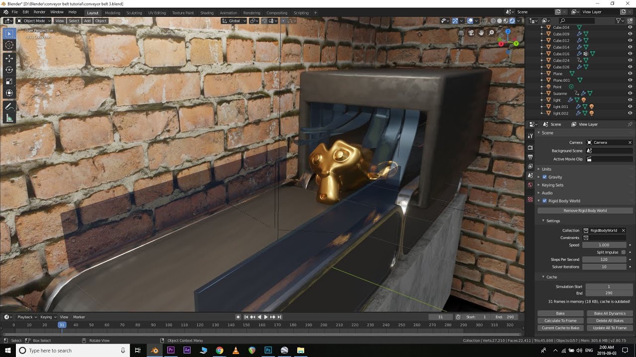 Blender 2.8 Dynamic Conveyor Belt 10 Min Tutorial EASY