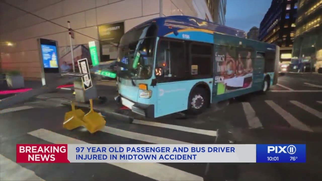 MTA bus crashes into light pole in Midtown Manhattan