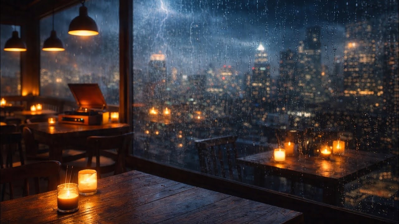 Stormy Rooftop Café | Rain & Jazz for Sleep, Focus or Chill ☕🌧️